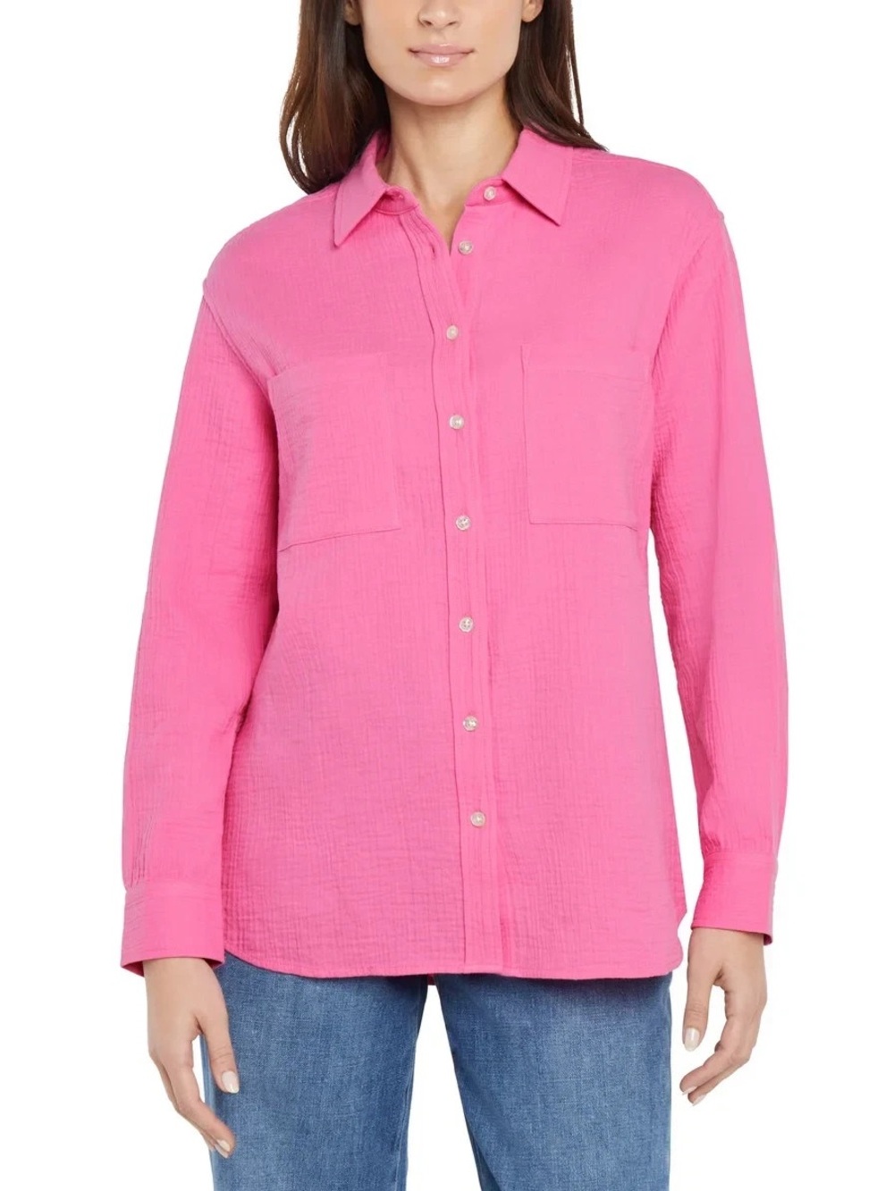 GAP Bright Pink Long-Sleeve Button-Down Shirt Gauze, Size L